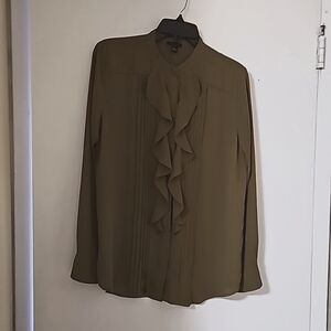 Ann Taylor Olive Green Ruffle Blouse